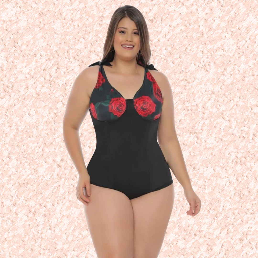 Body - Suite, Unicolor con detalle de Estampado de flores.