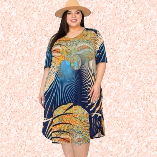Vestido  Azul Estampado.